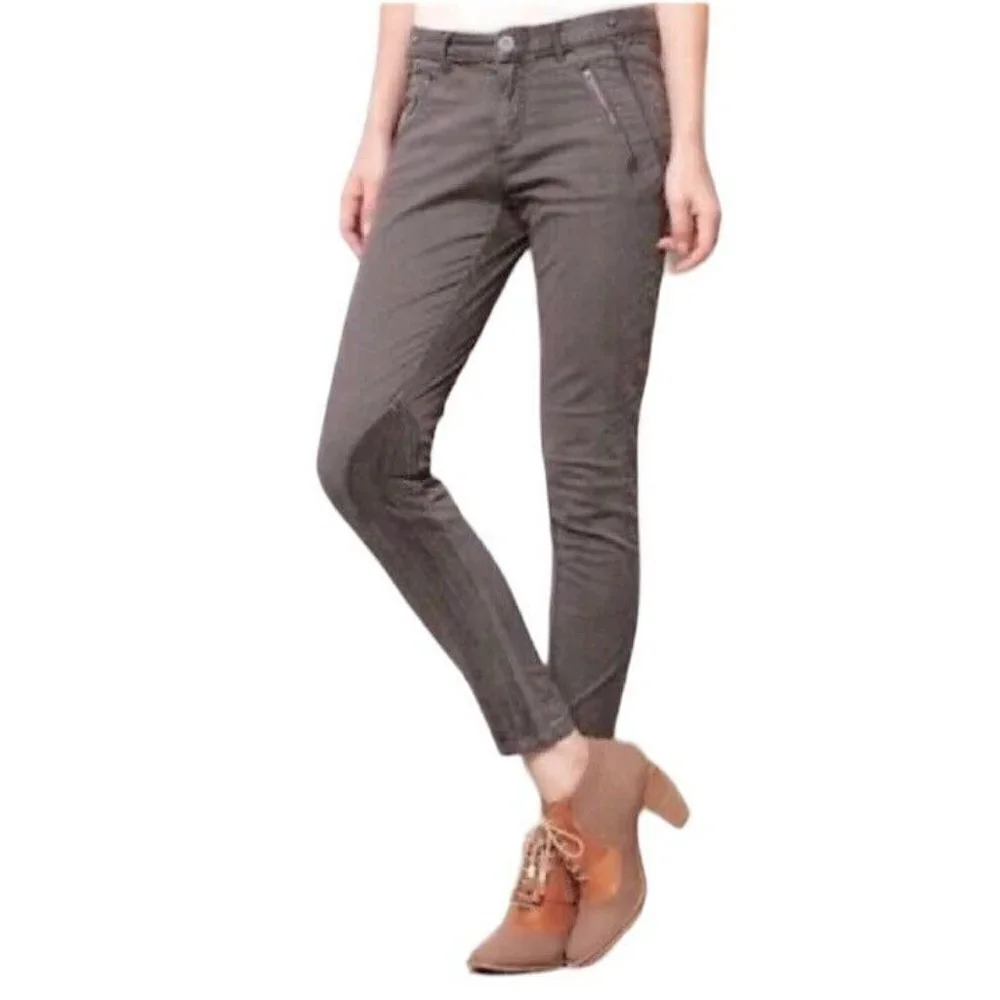 Anthropologie Pilcro Gray Zipper Velvet Moto Straight Leg Ankle Jeans Size 4